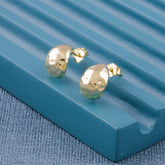 Gold Plated 925 Sterling Silver Hammered Dome Stud Earrings for Women